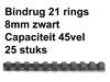 Bindrug Fellowes 8mm 21rings A4 zwart 25stuks