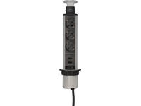 Stekkerdoos Brennenstuhl toren 3vdig incl 2 USB 2 meter zwart/zilver