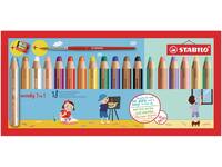 Kleurpotloden STABILO 880 woody 3 in 1 slijper-penseel assorti 18st