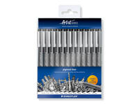 Fineliner Staedtler Pigment 308 zwart set à 12 breedtes