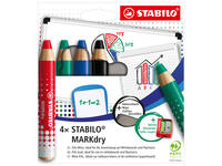 Whiteboardpotlood STABILO MARKdry 648/4 + slijper-microvezel ass 4st
