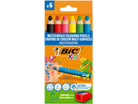 Kleurpotloden BicKids Multi Surface + puntenslijper assorti 6 stuks