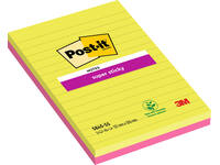 Memoblok 3M Post-it 5845 Super Sticky 127x203mm lijn assorti kleur 90 vel