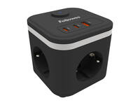 Stekkerblok Fellowes Power Cube F 3vdg 1xUSB A 2xUSB C 2 meter zwart