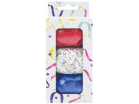Krullint set à 3 kleuren rood, blauw en wit met happy birthday