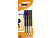 Balpen Bic M10 medium assorti blister à 4 stuks