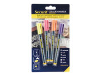 Krijtstift Securit SMA-100 rond 1-2mm geel/oranje/roze/paars blister à 4 stuks