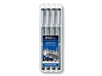 Fineliner Staedtler Pigment 308 zwart set 4 stuks