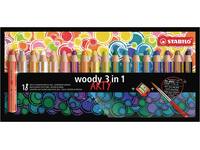 Kleurpotloden STABILO 880 woody 3 in 1 Arty + slijper+penseel ass 18st