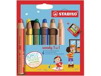 Kleurpotloden STABILO 880 woody 3 in 1 assorti etui à 6 stuks