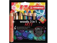 Kleurpotloden STABILO 880 woody 3 in 1 Arty incl puntenslijper ass 6st