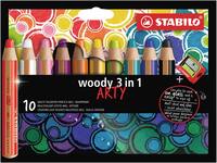 Kleurpotloden STABILO 880 woody 3 in 1 Arty incl slijper ass 10st