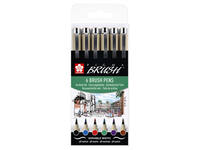 Brushpen Sakura Pigma Brush set à 6 stuks zwart
