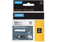 Labeltape Dymo Rhino industrieel nylon 19mm zwart op wit