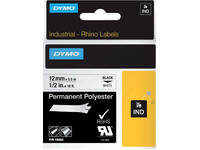 Labeltape Dymo Rhino industrieel polyester 12mm zwart op wit