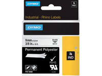 Labeltape Dymo Rhino industrieel polyester 9mm zwart op wit