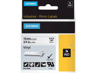 Labeltape Dymo Rhino industrieel vinyl 19mm zwart op wit