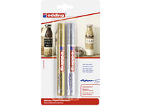 Paintmarker edding 750 op oliebasis 2-4mm goud en zilver blister à 2st