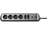 Stekkerdoos Brennenstuhl bureau Estilo 6vdig incl 2 USB 2m zw/zilver