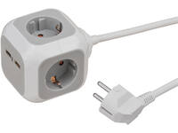 Stekkerblok Brennenstuhl 4 voudig inclusief 2 USB 140cm wit/grijs