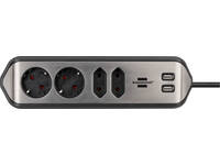 Stekkerdoos Brennenstuhl bureau Estilo 4vdig incl 2 USB 2m zwart/zi