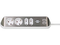 Stekkerdoos Brennenstuhl bureau Estilo 4vdig incl 2 USB 2m wit/zilver
