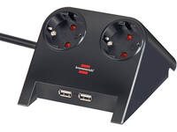 Stekkerdoos Brennenstuhl  bureau 2vdig incl 2 USB 1.8m zwart
