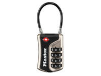Hangslot Masterlock 4-cijfer combinatie TSA flexibele beugel zwart 35mm