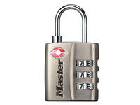 Hangslot Masterlock 3-cijfer combinatie TSA nikkel 30mm