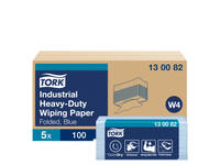 Reinigingsdoek Tork W4 Premium Industrial Heavy-Duty gevouwen 3-laags 5x100 vel blauw 130082