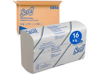 Handdoek Scott Slimfold m-vouw 1-laags 190x300mm 16x110 vel wit 5856