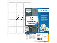 Etiket HERMA 10300 63.5x29.6mm verwijderbaar wit 2700 stuks