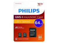 Geheugenkaart Philips micro SDXC Class 10 UHS-I U1 64GB 2 stuks