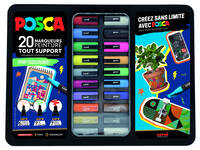 Paintmarker Uni POSCA Pop Colours assorti metalen koffer à 20 stuks
