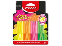 Markeerstift Maped Glitter set à 4 fluoriserende kleuren