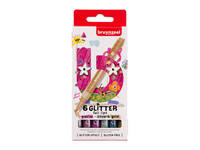 Viltstift Bruynzeel Kids assorti pastel glitter en zilver goud 6 stuks