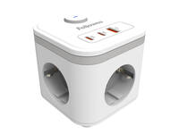 Stekkerblok Fellowes Power Cube F 3 voudig 1xUSB A 2xUSB C 2 meter wit