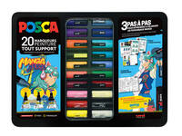 Paintmarker Uni POSCA Manga Hero assorti metalen koffer à 20 stuks