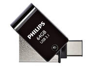 USB stick 3.1 Philips 2in1 USB-C USB-A 64GB zwart