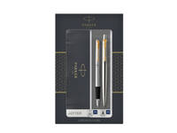 Balpen en vulpen Parker Jotter stainless steel GT medium 2 stuks