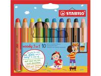 Kleurpotloden STABILO 880 woody 3 in 1 assorti etui à 10 stuks