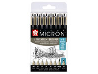 Fineliner Sakura Pigma Micron 6 schrijfbreedtes, brushpen en PN zwart