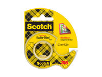 Plakband Scotch 665 12mmx6.3m dubbelzijdig + afroller