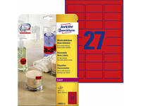 Etiket Avery L6003-25 63.5x29.6 neon rood 675 stuks