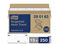 Handdoek Tork H3 Advanced singlefold 2-laags 248x230mm 15x250 vel wit 290163