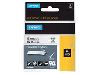 Labeltape Dymo Rhino industrieel nylon 12mm zwart op wit