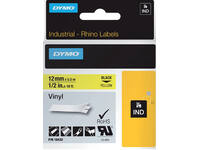 Labeltape Dymo Rhino industrieel vinyl 12mm zwart op geel