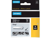 Labeltape Dymo Rhino industrieel vinyl 12mm wit op zwart