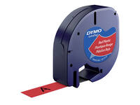 Labeltape Dymo LetraTag plastic 12mm zwart op rood