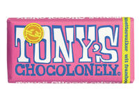 Chocolade Tony's Chocolonely wit framboos knettersuiker reep 180gr